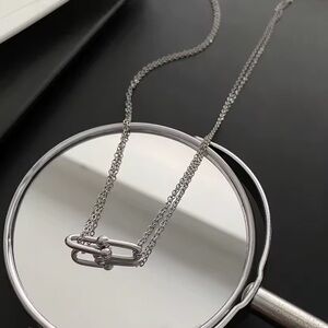 Graduated Link Silver Double Chain Necklace